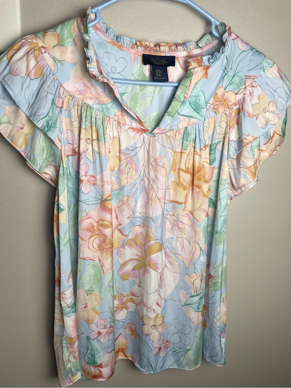 RACHEL Rachel Roy Pastel Floral Flutter Sleeve Blouse - Light Blue
